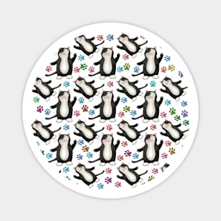 Black & White Cat & Paw Print Pattern by Kate VanFloof Magnet